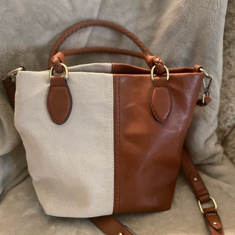 Faux Leather and Canvas Purse